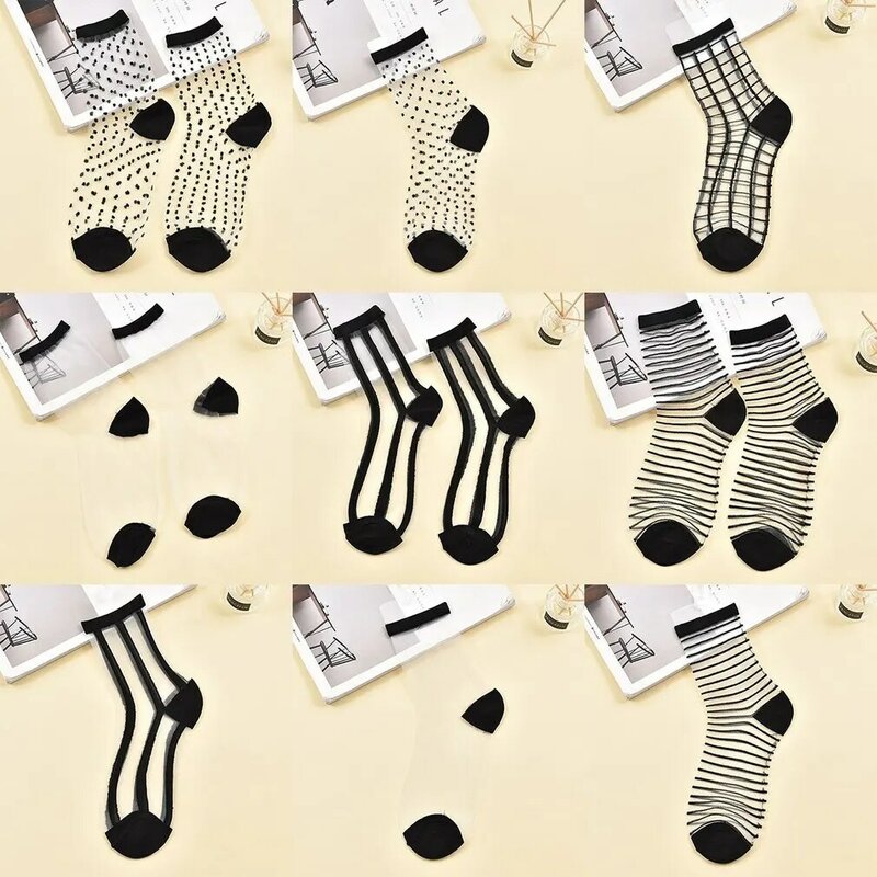 Super Thin Crystal Silk Middle Socks Women Socks Breathable Fashion Casual Comfortable Middle Socks