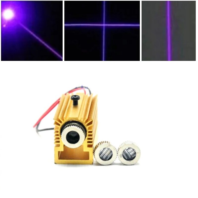 Focusable 405nm 50mW Blue-Purple Laser Diode Module 3in1 Dot Line Cross Light With Dia. 12mm Golden Heatsink