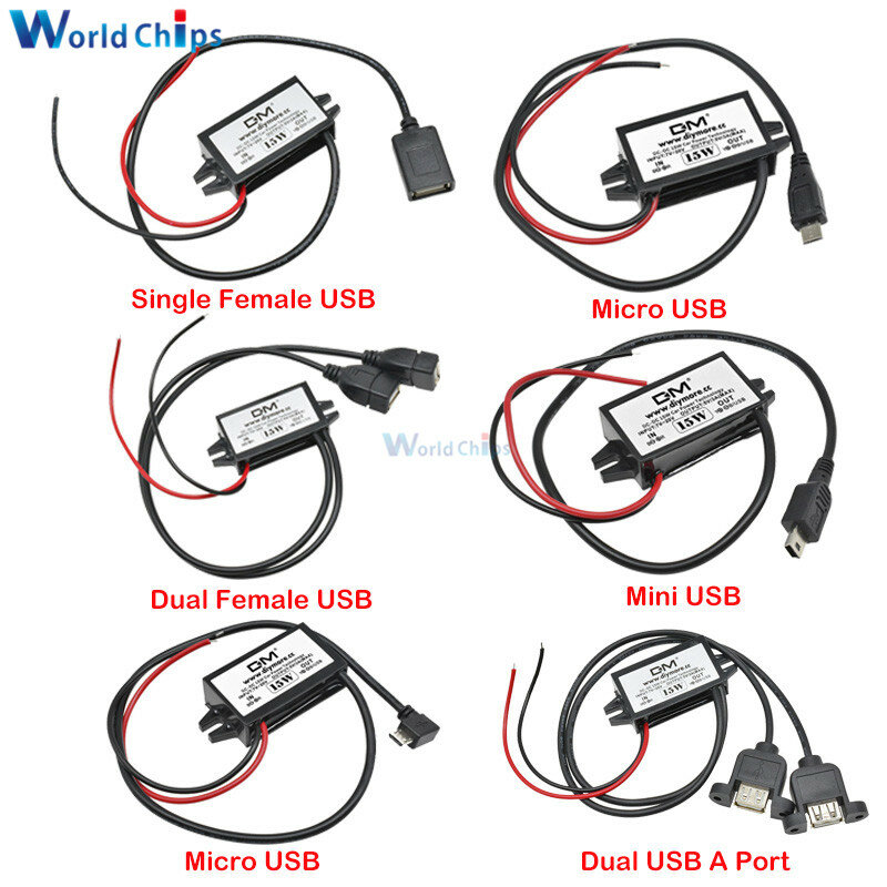 12V zu 5V 3A 15W DC-DC Step Down Buck Converter Power Supply Module für Auto Männlich Weiblich USB Adapter Mini USB Micro USB Adapter
