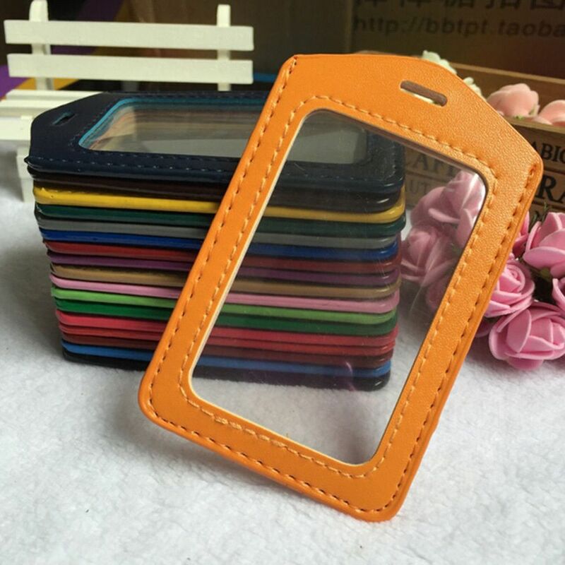 Pu Leather Id Badge Case Clear Color Border Lanyard Holes Bank Credit Card Holders Id Badge Holders Accessories Dropshipping New