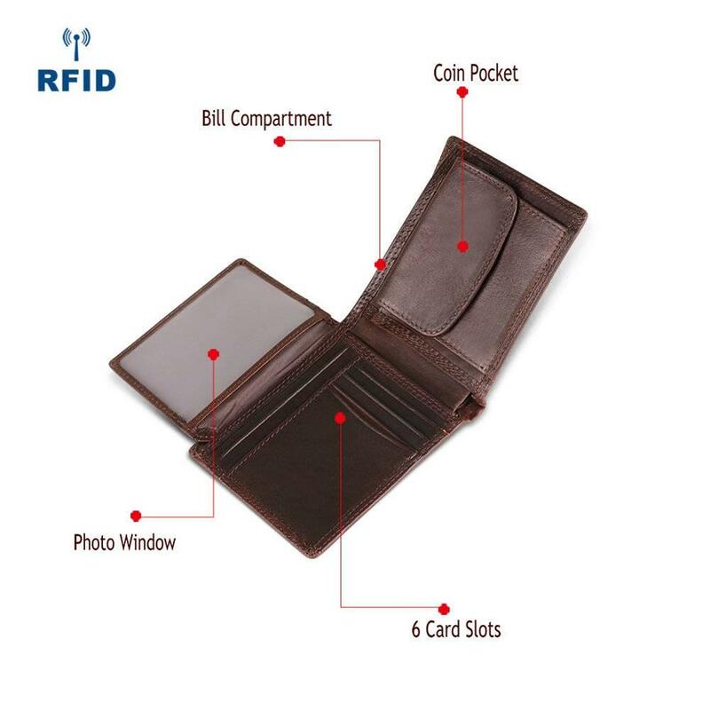 GENODERN nowy Rfid Bifold męskie portfele biznesowe męskie torebka z kieszonką na monety Portomonee posiadacz karty ramka na fotografię portfel
