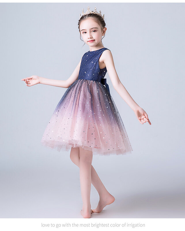 BABYONLINE-Vestidos Elegantes de flores para niña, falda de cielo estrellado de lentejuelas, esponjoso, ropa de primera comunión de tul de 110-170CM