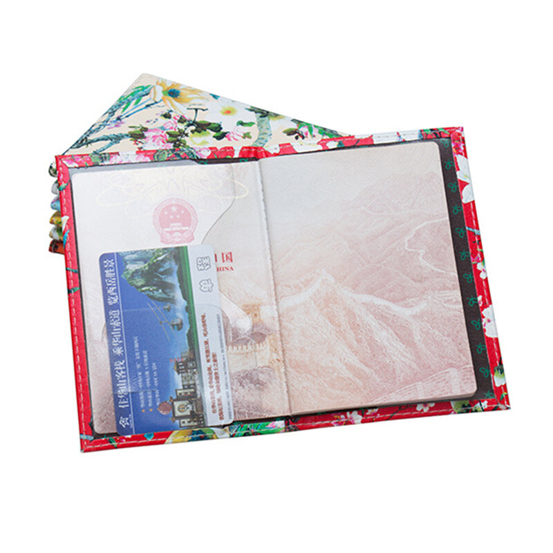 Fashion Flower Passport Cover Men Women PU Leather Portable Travel Credit Card ID Holders Air Tickets Folder Wallet Case