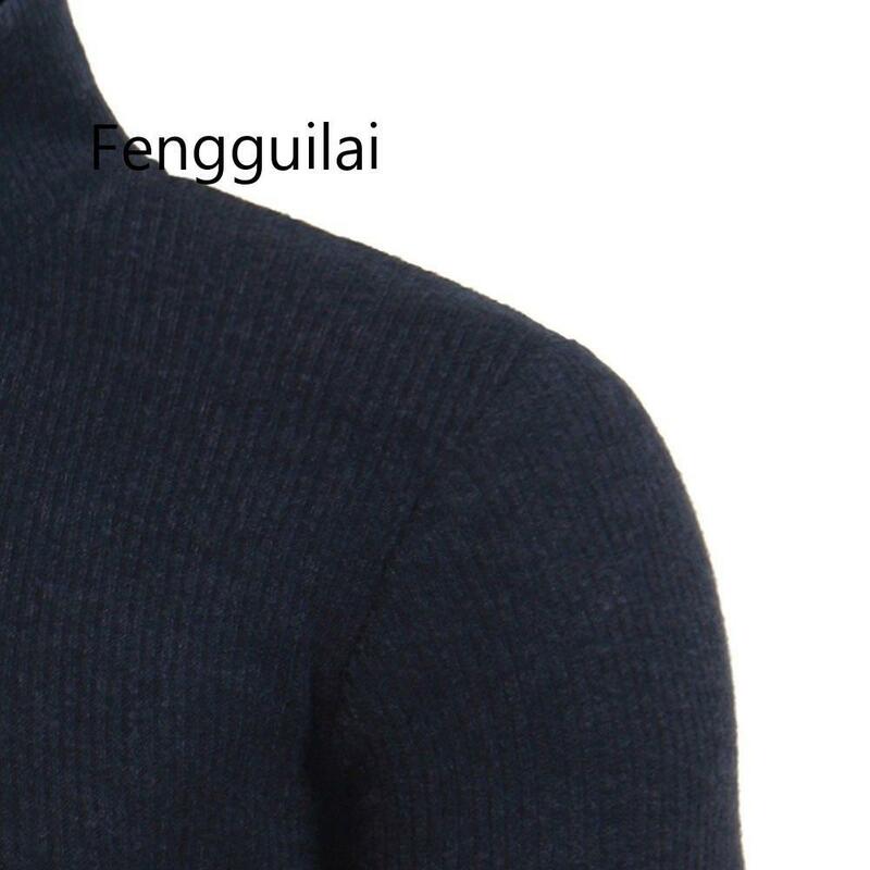 Atasan Sweter Pria Kerah Tinggi Kasual Ritsleting Mode Musim Semi Musim Dingin 2020 Sweter Kasmir Hangat Pria Rajutan Hitam Abu-abu
