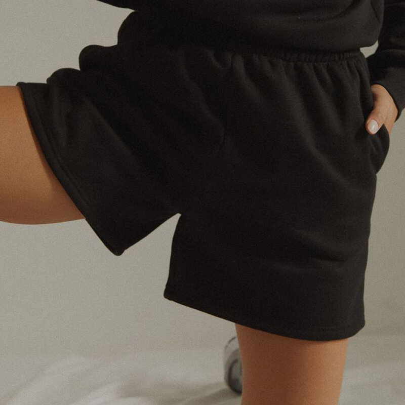 Pantalones cortos de cintura alta para mujer, pantalón de chándal informal con bolsillos inclinados, holgado, de Color liso, para verano, 2021