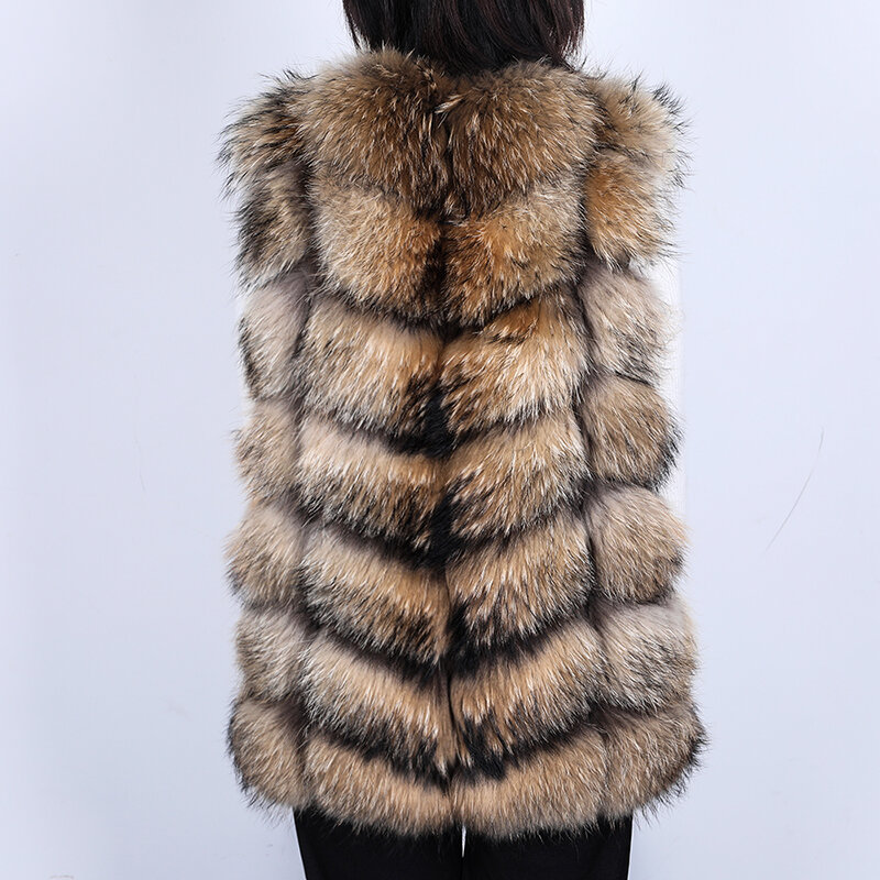 Maomaokong-Manteau en Vraie Fourrure de Raton Laveur Naturelle pour Femme, Gilet Mi-long, Manteau Chaud d'Hiver, Manteau de Luxe pour Femme