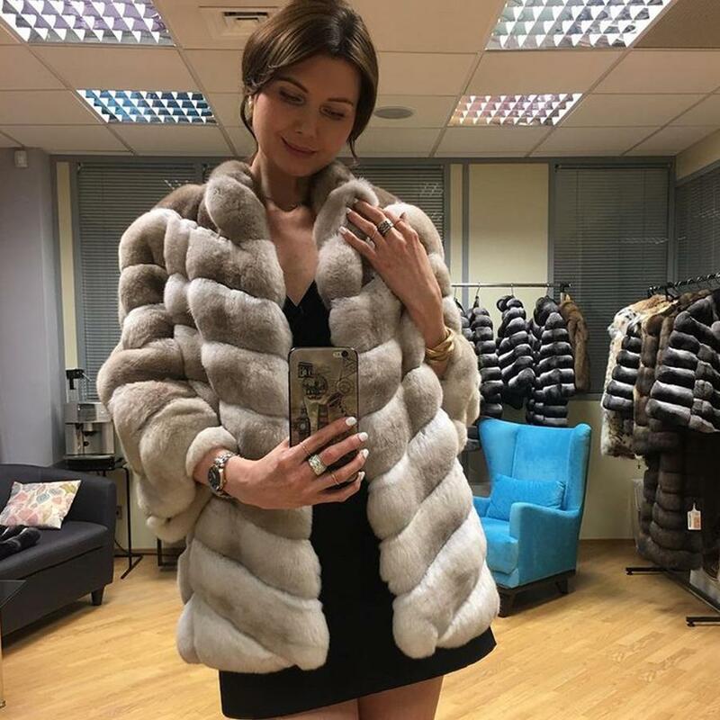 Genuine Rex Rabbit Fur Coat Female Jacket Women Fashion Warm Overcoat