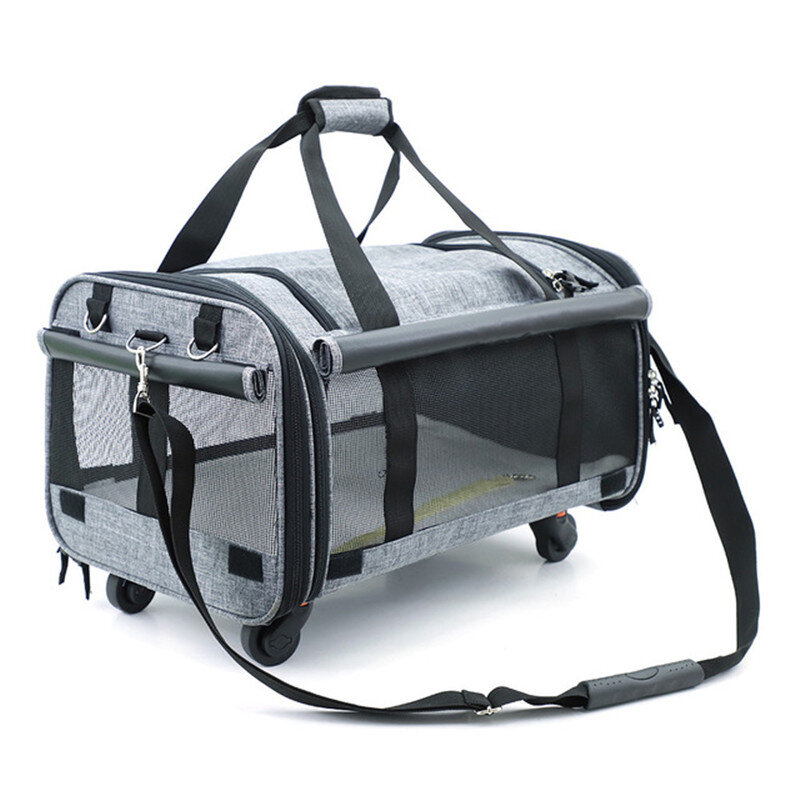 Removível mudo roda universal malha respirável dobrável saco de viagem grande capacidade tug pet saco + saco de armazenamento portátil sj-1-QS-018