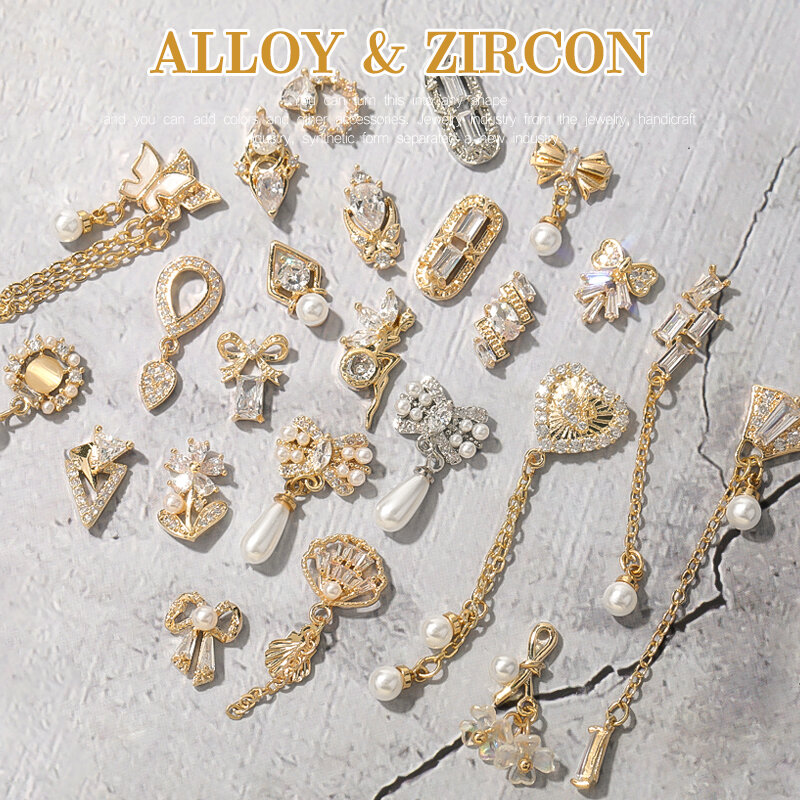 HNUIX 1Pieces 3D Metal Zircon Nail art Decorations Zircon Rhinestone Nail Art Jewelry Alloy Zircon Tassel Pendant Nail Accessory