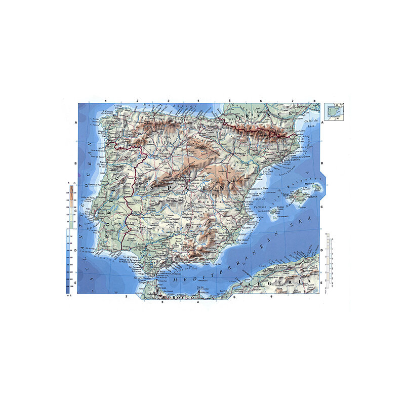 Топографическая карта Испании 59*42 см, Картина на холсте, принты без рамы, настенные картины, для гостиной, домашний декор, классные товары