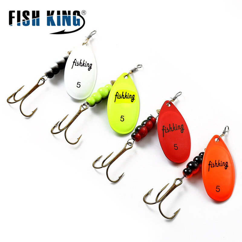 FISH KING-Spinner Bait Fishing Lure, Spinners rotativos, Spoon Lures, Pike Metal com ganchos agudos, 3.9g, 4.6g, 7.4g, 10.8g, 15g