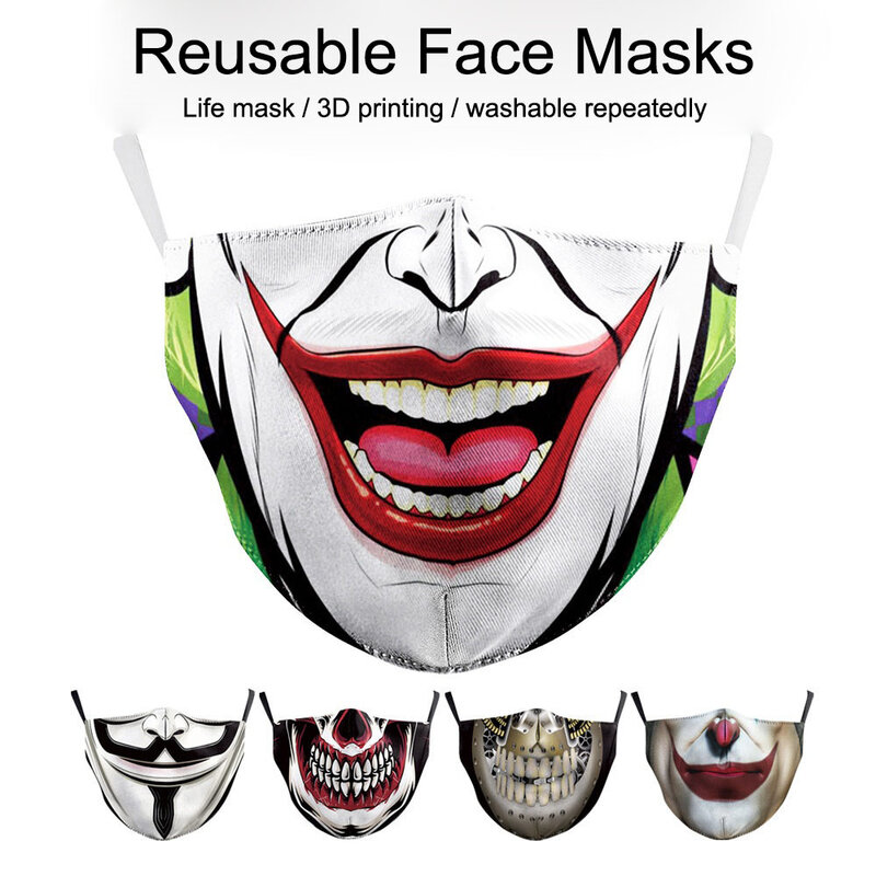 Máscara em algodão para boca, máscara de carbono ativado e reutilizável, engraçada, 2 peças