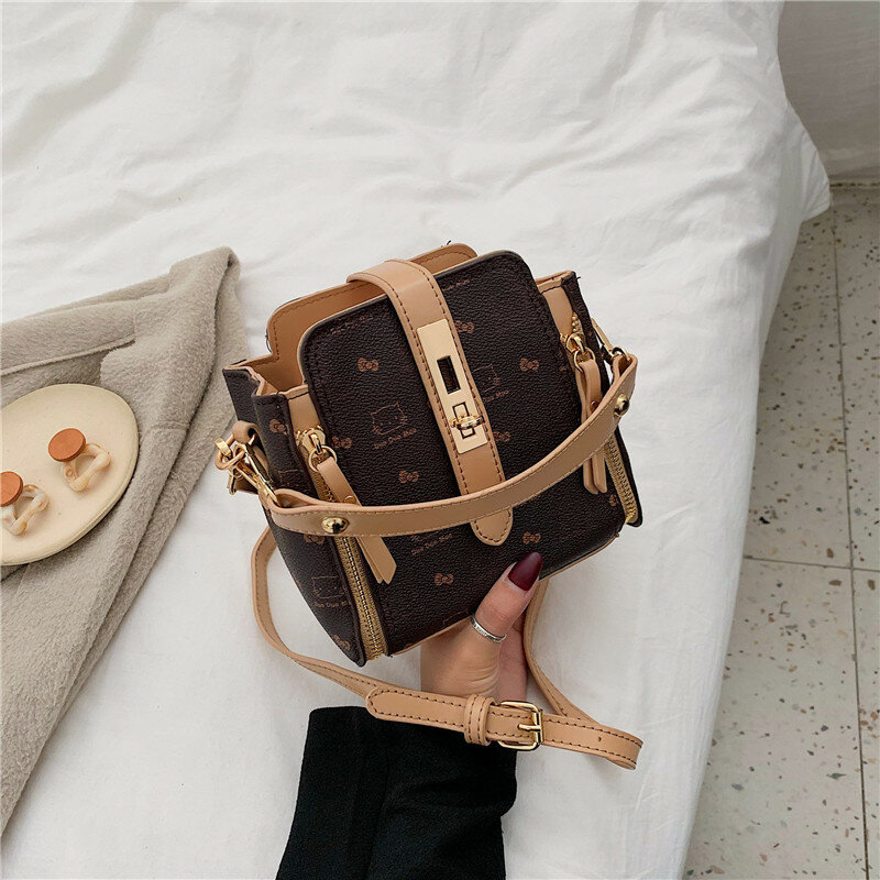 2020 New PU Leather Handbags for Women Cat Animal Bowknot Printing Crossbody Bags Small Square Shoulder Bag Lady Luis Vuiton