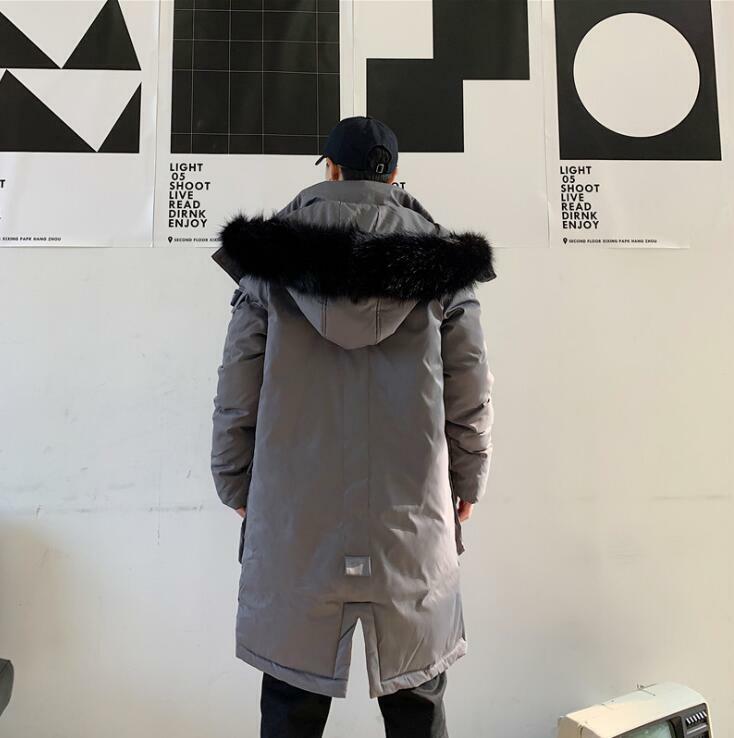 Jaqueta masculina de inverno com capuz, casaco grosso à prova de vento e quente, parca longo x, casaco com gola destacável