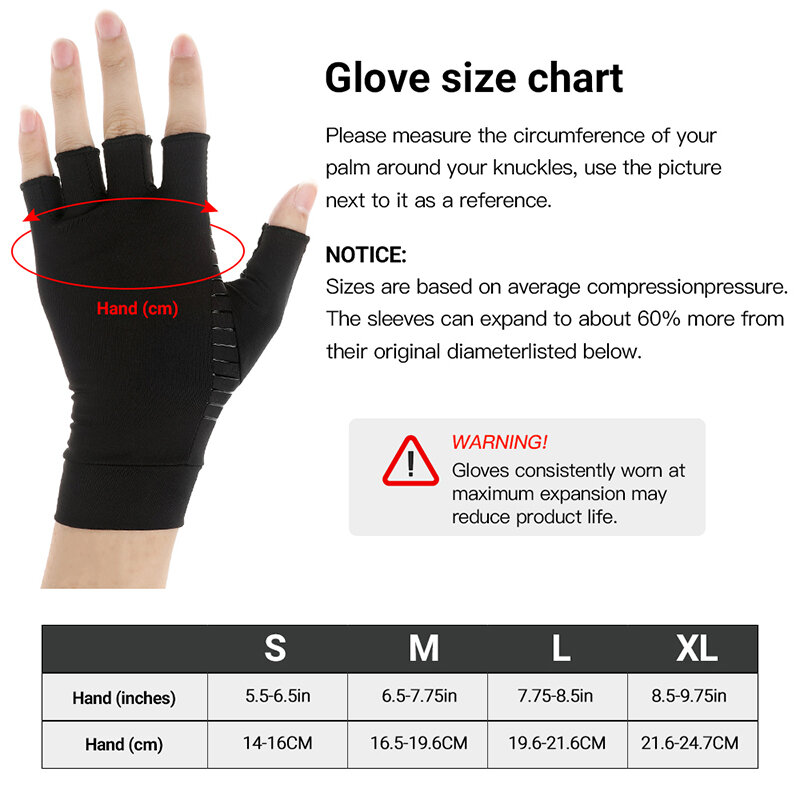1 para miedziane rękawice kompresyjne dla kobiet mężczyzn rękawiczki bez palców do łagodzenia nadgarstka tunel bóle reumatoidalne bóle wspólne Swell