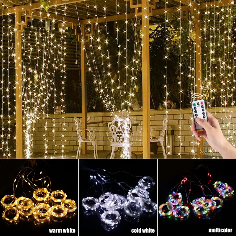 3M LED Garland Curtain Fairy Lights String USB Remote Control Indoor Lighting Christmas Wedding Decor for Room Home Bedroom Lamp