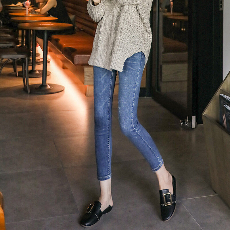 Новинка Осень-зима 2021 облегающие узкие джинсовые брюки стрейч с высокой талией