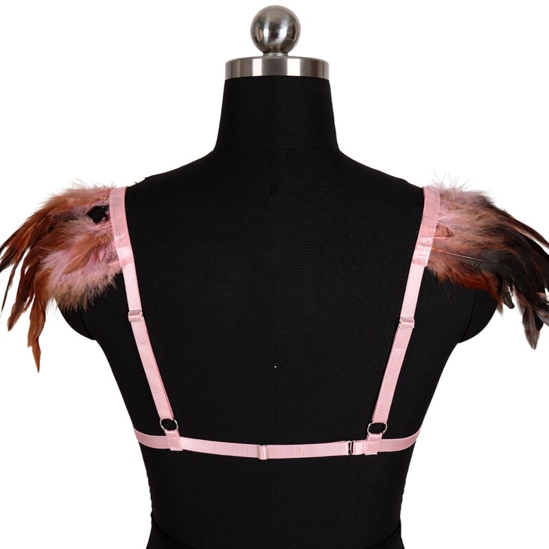 Feathers Accessories Halloween Rave Fetish Lingerie Bondage Tops Cage Hollow Bra Harness Women Underwear Gothic Style Cosplay