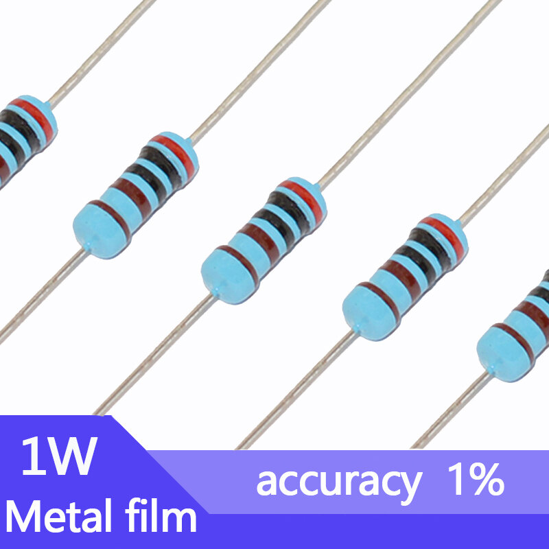 Resistor do filme do metal, resistência de 1%, 1W, 7,5, 8,2, 9,1, 75, 82, 91, 750, 820, 910, ohm de R K, 7R5, 8R2, 9R1, 7k5, 8k2, 9k1, 75K, 82K, 91K, 750K, 20 PCes
