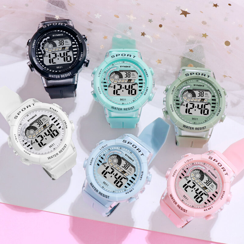 SYNOKE-relojes deportivos a la moda para niños y niñas, pulsera electrónica a prueba de agua de 50M, cronómetro Digital