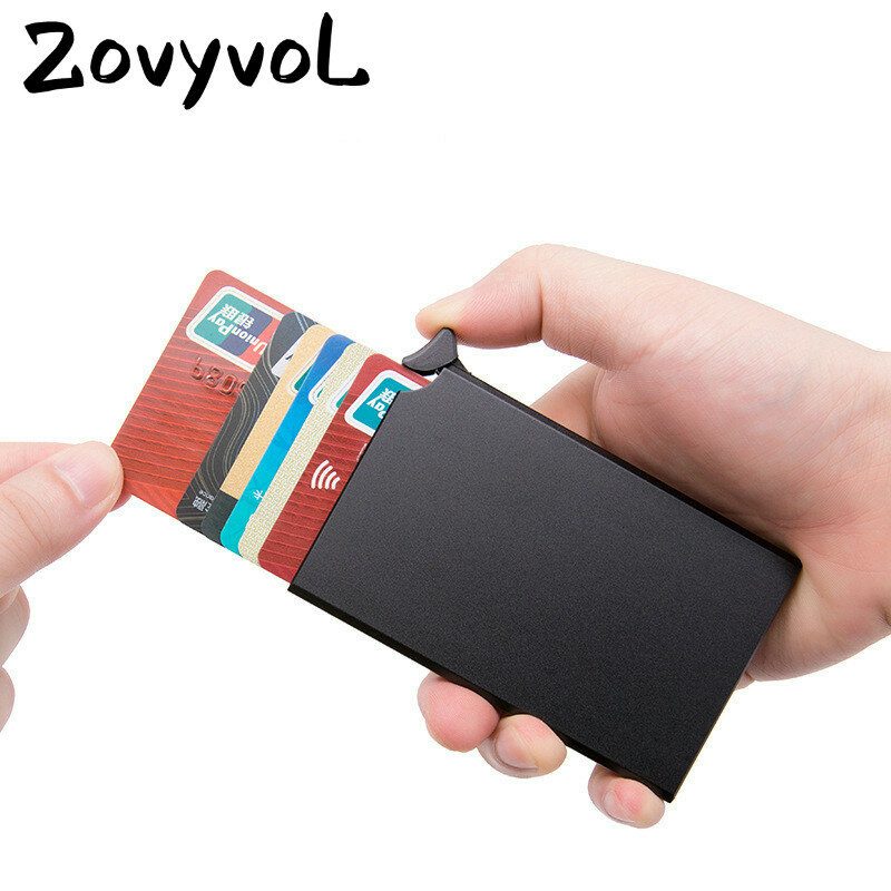 Zovyvol-カスタム名の名刺ホルダー,カスタマイズ可能なアルミニウム製アンチRFIDカードホルダー,自動ロック付き盗難防止カードホルダー