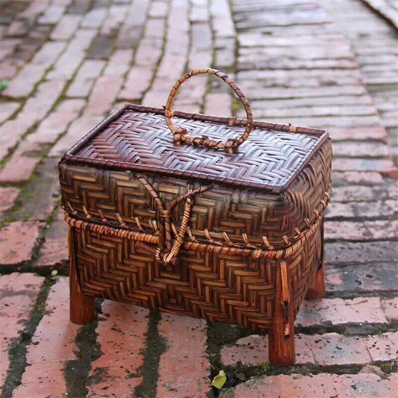 22x13CM 태국 수제 대나무 짠 가방 미니 장식 가방 티세트 가방 레트로 원래 짠 여성 대나무 가방 a6106