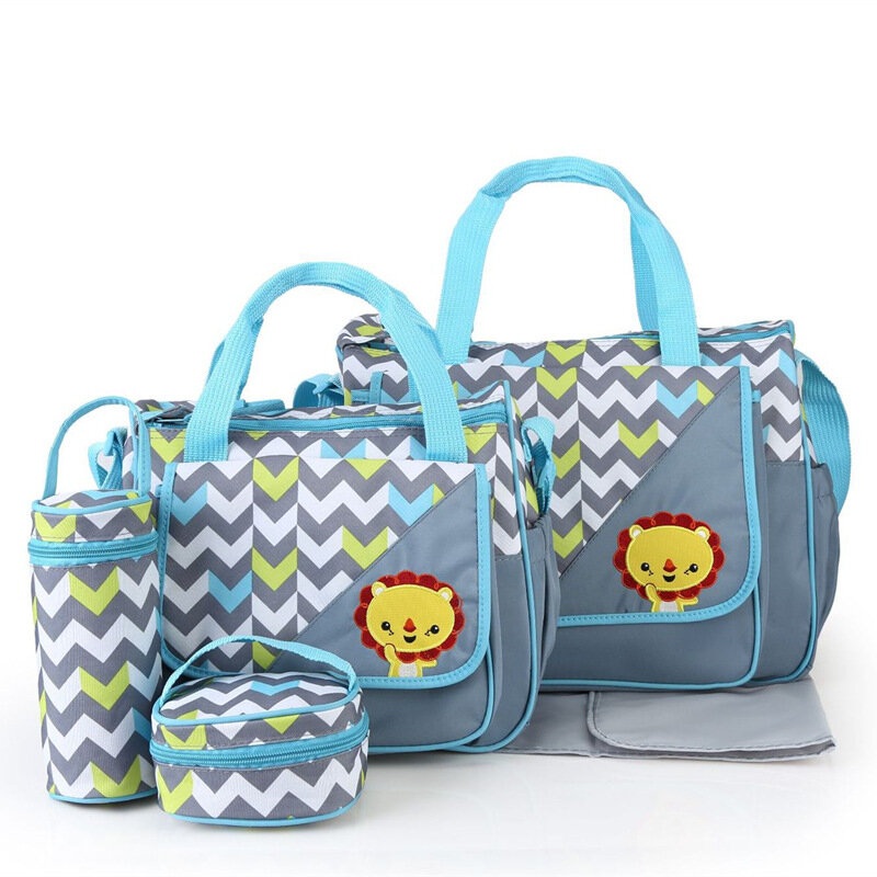 새로운 기저귀 가방 5 개 세트 기저귀 토트 백 대용량 아기 엄마 아빠 여행 가방, 유모차 스트랩 포함