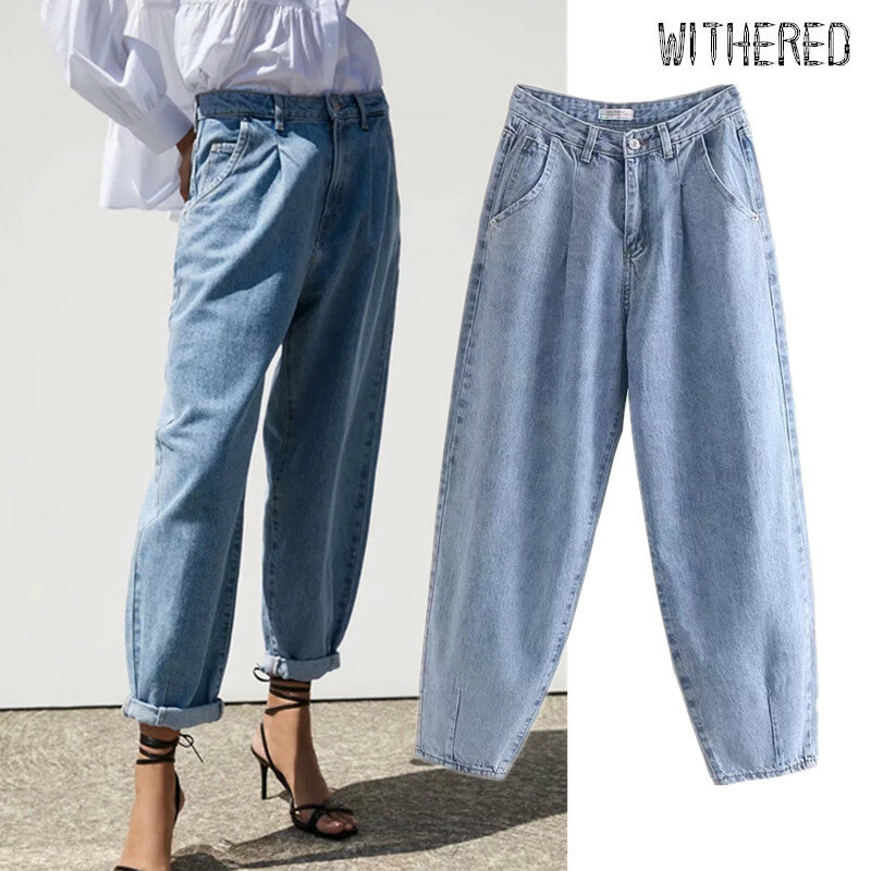 Withered high street vintage mom jeans woman loose high waist jeans ripped jeans for women boyfriend jeans for women jumpsuits