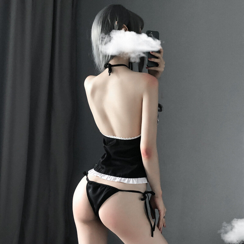 Neck Halter Strap Sexy Uniform Temptation Set Sexy Kawaii Lolita Bondage Lingerie and Panties Roleplay Maid Costumes Sexy Outfit