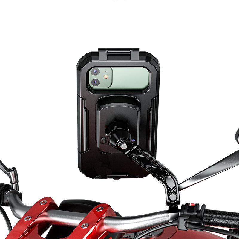 Tempat Ponsel Sepeda Motor Tahan Air Tempat Ponsel dengan Layar Sentuh TPU Pegangan Dapat Dilepas Kaca Spion