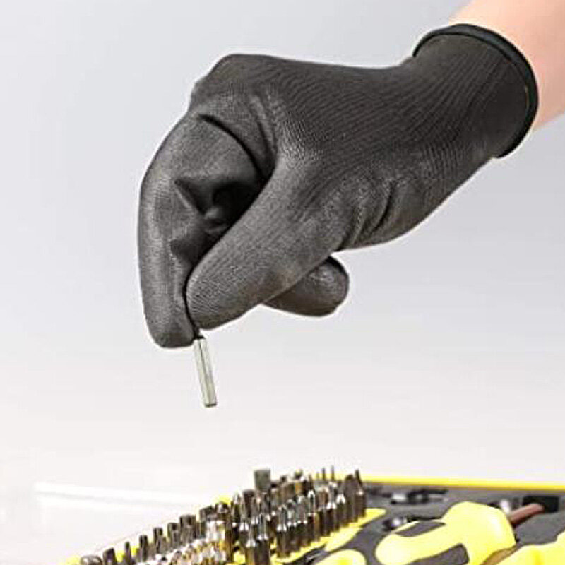 24 Buah/12 Pasang Hitam Nilon Rajutan Liner Dicelupkan PU Nitril Palm Elektronik Anti-statis Keselamatan Pelindung Sarung Tangan Kerja Pria