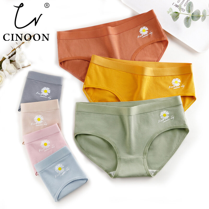 CINOON Women's Cotton Briefs Soft Breathable Underpants Low-Rise Printing Panties Sexy Female Lingerie M-XL Comfort Underwear