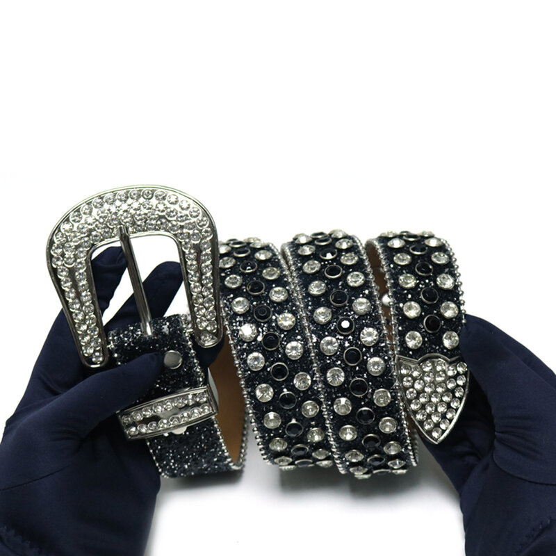 Western Punk Rhinestones Belts For Women Man High Quality Bling Bling Diamond Crystal Studded Belt For Jeans Cowboy Cowgirl