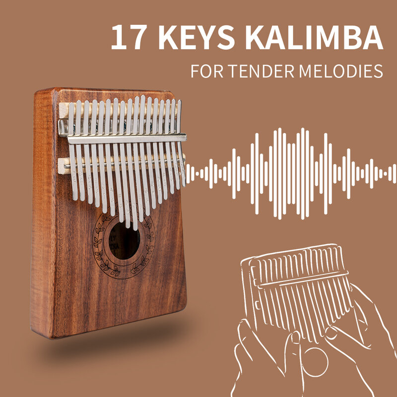 Piano de pulgar calimba de 17 teclas, Instrumento Musical hecho de madera de KOA de una sola tabla, de alta calidad