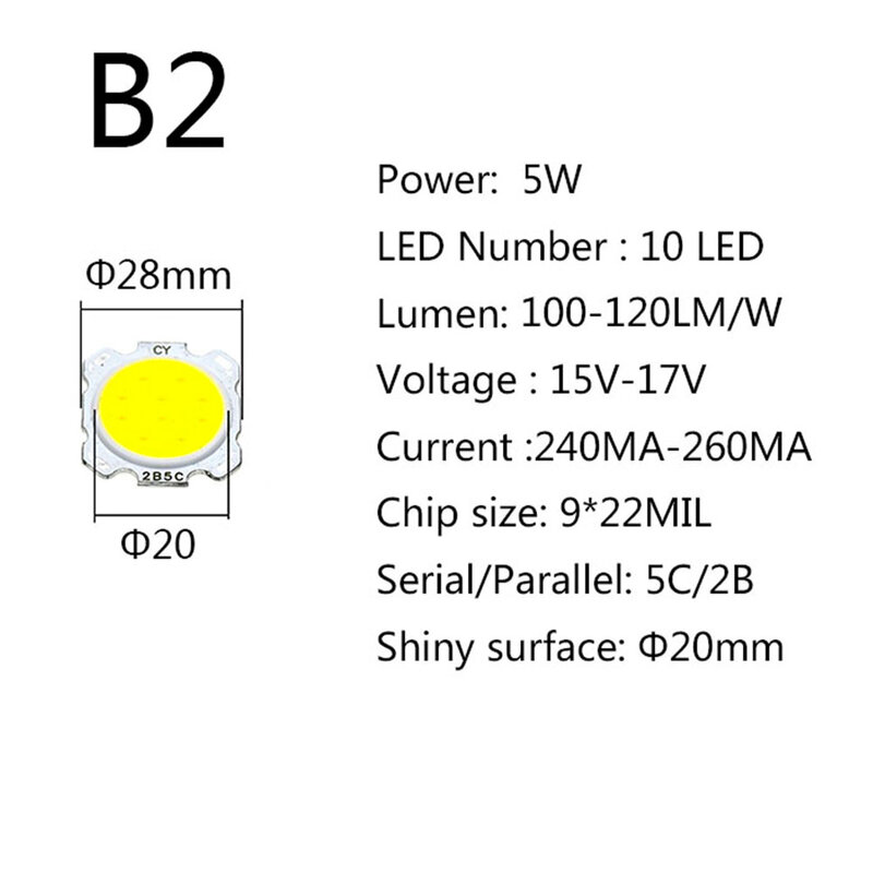 고출력 LED COB 라이트 비즈, 24mm LED 램프 비드, LED 전구 칩, 스포트 라이트, 다운라이트 다이오드 램프, 흰색, 3W, 5W, 7W, 10 개