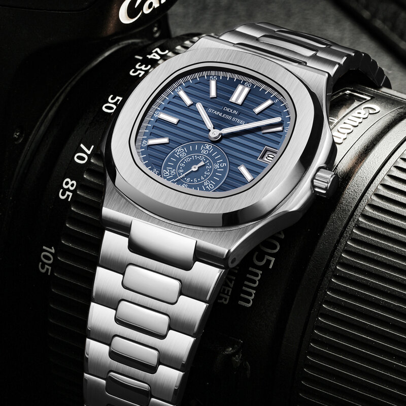 DIDUN-Relógio de pulso de aço inoxidável de luxo masculino, relógio de quartzo militar masculino, cronógrafo, analógico, marca superior