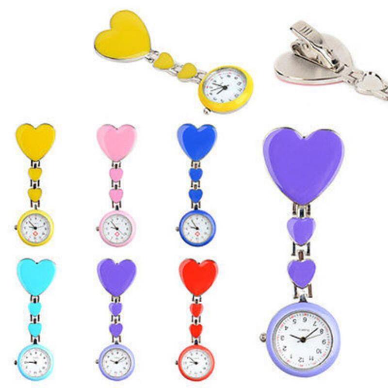 Relógio da vida à prova d'água com coração, relógio de bolso de enfermeira, broche com clipe, coração e amor para mulheres
