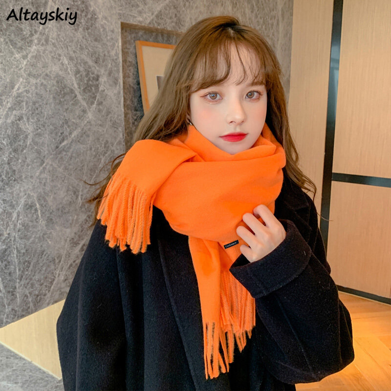 Женские шарфы, однотонные женские осенне-зимние теплые повседневные универсальные мягкие шарфы, плотная элегантная шаль в Корейском стиле на каждый день