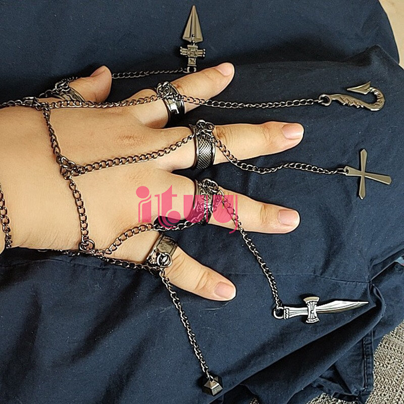 Hunter x Hunter Kurapika Cosplay Metall Ring Armband Punk Hip Hop Vintage Kreuz Finger Kette Anhänger Für Frauen Männer