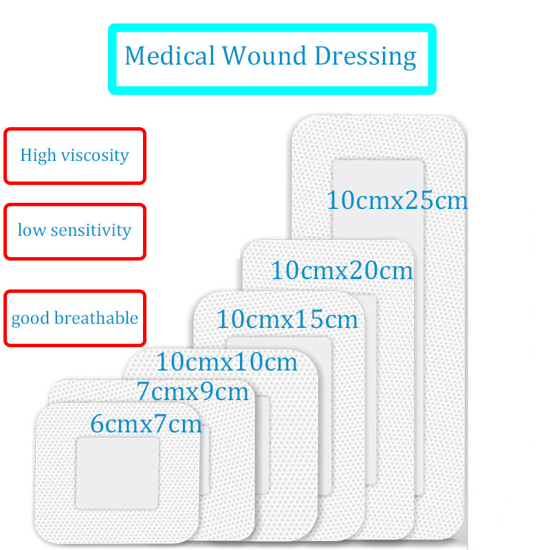 10pieces hypoallergenic não-tecido esparadrapo curativo de bandagem de bandagem de bandagem de curativo grande ferida primeiros socorros 6x 7cm/7x 9cm/10x1 0cm/10x15cm
