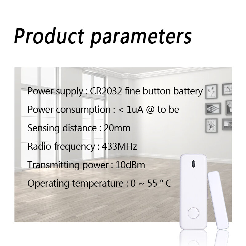 Mini Sensor de alarma inteligente para puerta y ventana, accesorio de seguridad inalámbrico, recordatorio de puerta abierta, 433MHz
