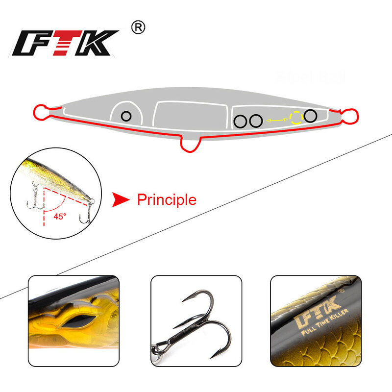FTK-Leurre flottant rigide de type crayon, appât Élidéal pour la pêche en surface ou au bar, 90/110/130/150mm