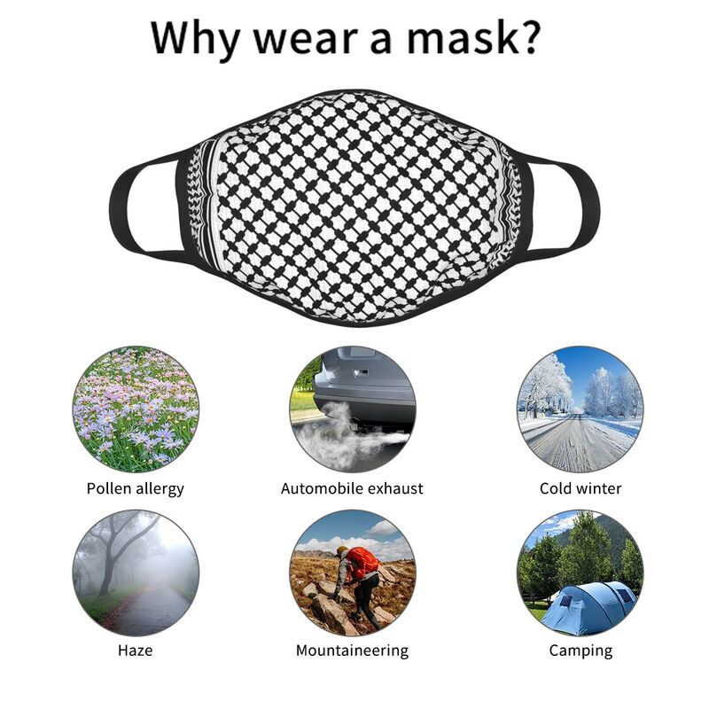 Czarny arabski Keffiyeh wielokrotnego użytku maska palestyna palestyński arabski maska przeciwpyłowa pokrywa ochronna Respirator usta mufy