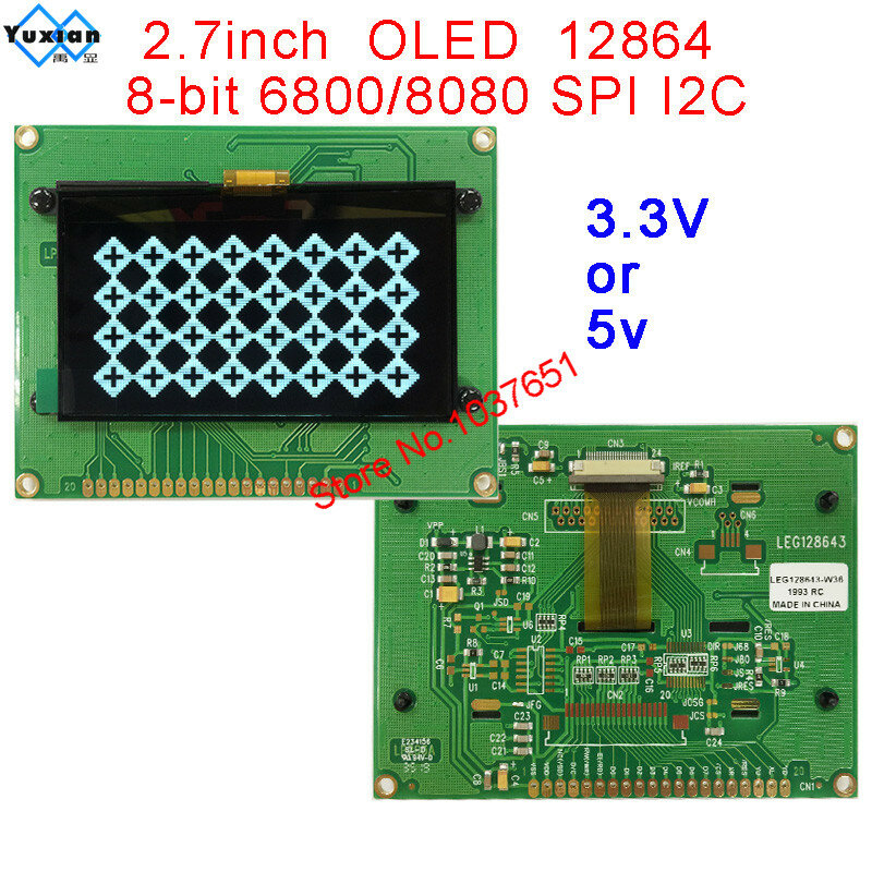 OLED 128X64 mcu spi serial I2C IIC de 8 bits, 2,7 pulgadas, 93x70mm, LEG128643