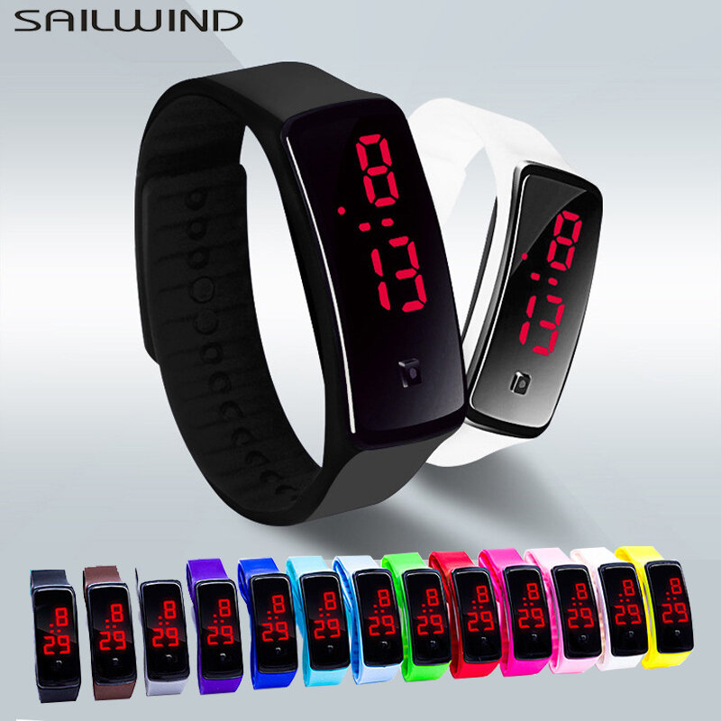 SAILWIND 스포츠 시계 남성 여성 패션 방수 LED 발광 전자 시계, 부드러운 실리콘 스트랩 팔찌 손목 시계 남성