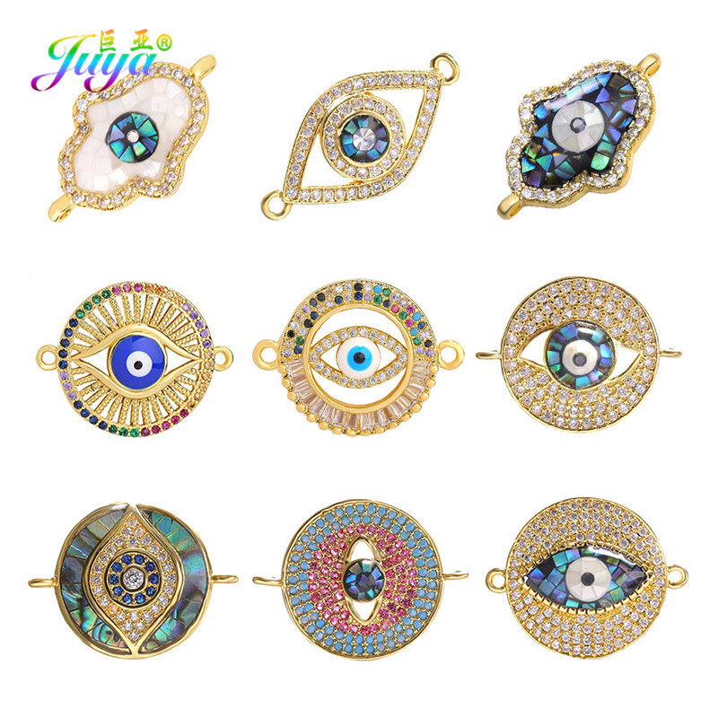 Juya fai da te turco Lucky Eye forniture perle Shell greco malocchio Charms connettore accessori per Handamde Charms creazione di braccialetti