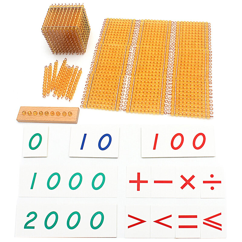 Materiały Montessori koralik zabawka matematyczna złote koraliki symbole z tacami dziesiętny Bank gra dziesiętne nauka dla przedszkolnego prezent dla studentów
