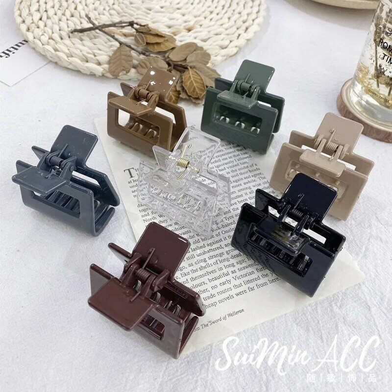 New Square Solid Color Acrylic Hair Claws Korean Simple Pure Color Geometric Acetate Hair Accessories Hair Clamp Wholesale Price