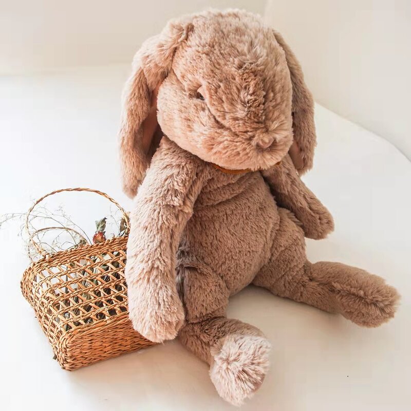Lapin de pâques aux oreilles souples, peluche douce avec écharpe, grande poupée en peluche, Animal Kawaii, jouets pour bébé, cadeaux pour enfants