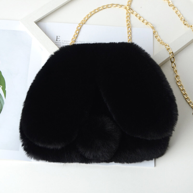 Faux Fur Crossbody torby dla kobiet 2020 zima miękki pluszowy łańcuch torba na ramię śliczne królik dziewczyny torebki torebka SacFemme